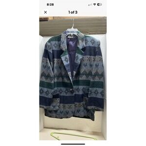 Ladies Wool Blend Jacket Size Large Navajo Design By Tracy Evan's Cute With Jean